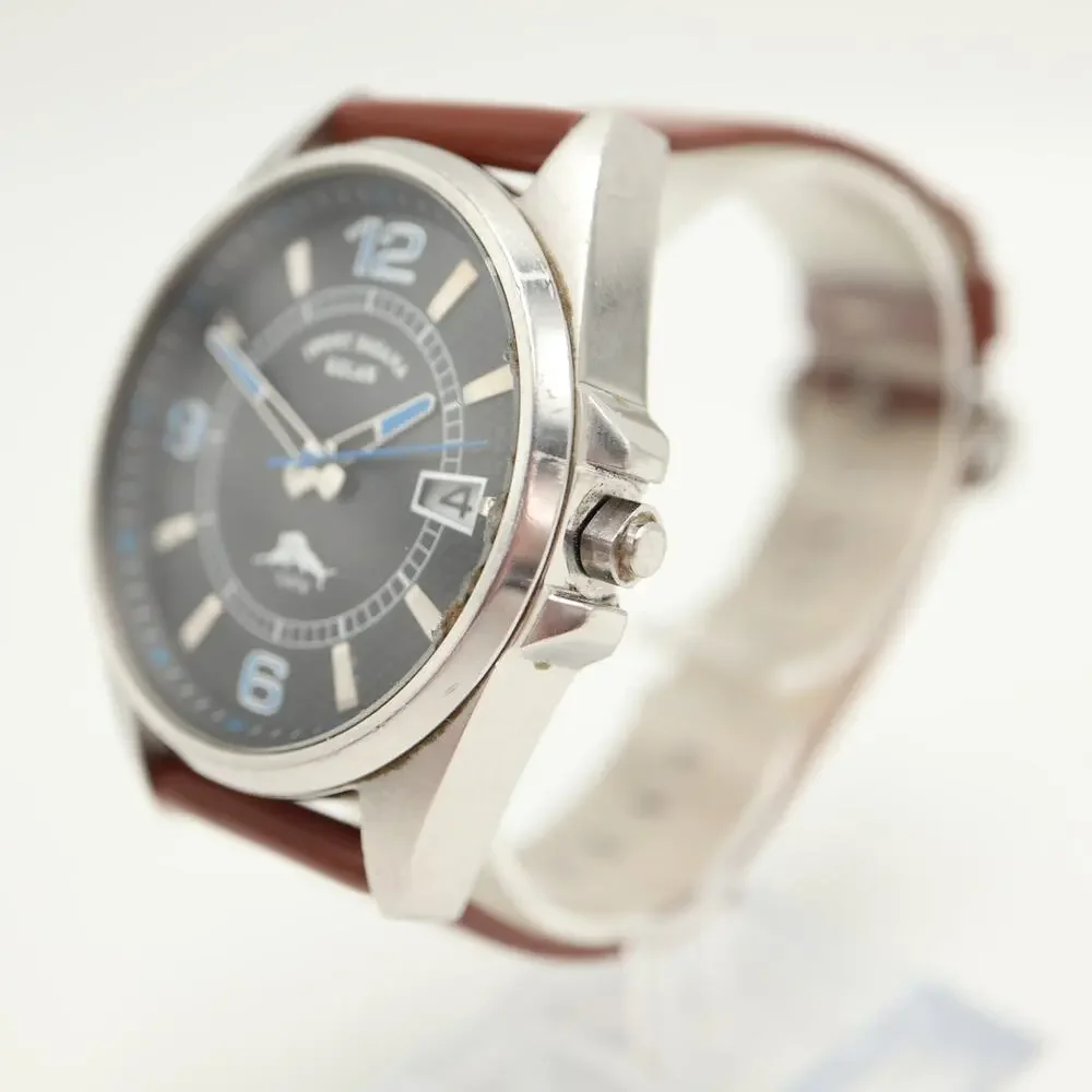 Tommy Bahama Relax Mens 42mm Date Watch Brown Leather Chipped Crystal Works READ
